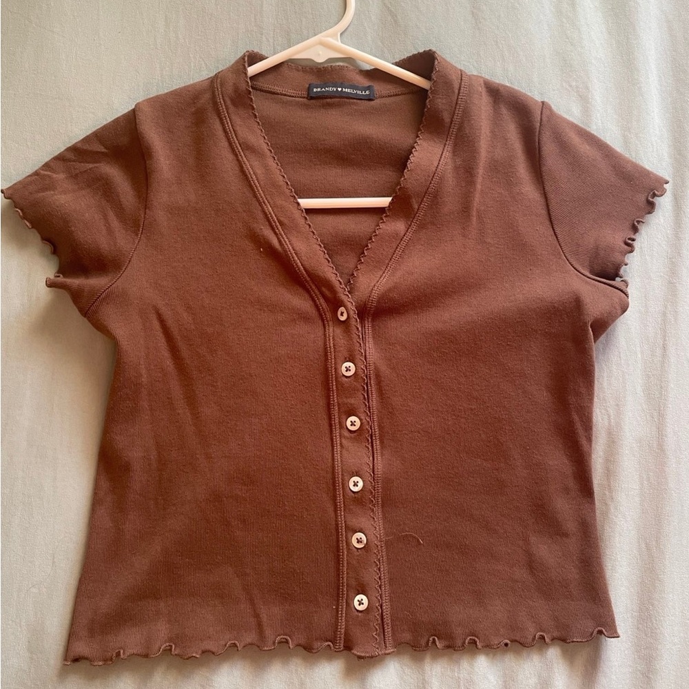 Brown button top